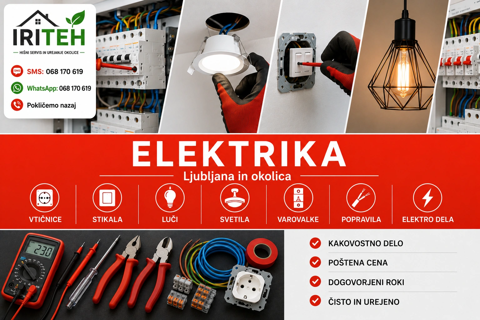 Električar Ljubljana in okolica – menjava vtičnic, stikal, luči, varovalk in manjša elektro popravila.