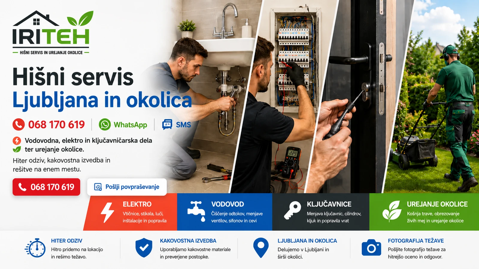 Hišni servis Ljubljana in okolica – vodovodna, elektro in ključavničarska dela ter urejanje okolice