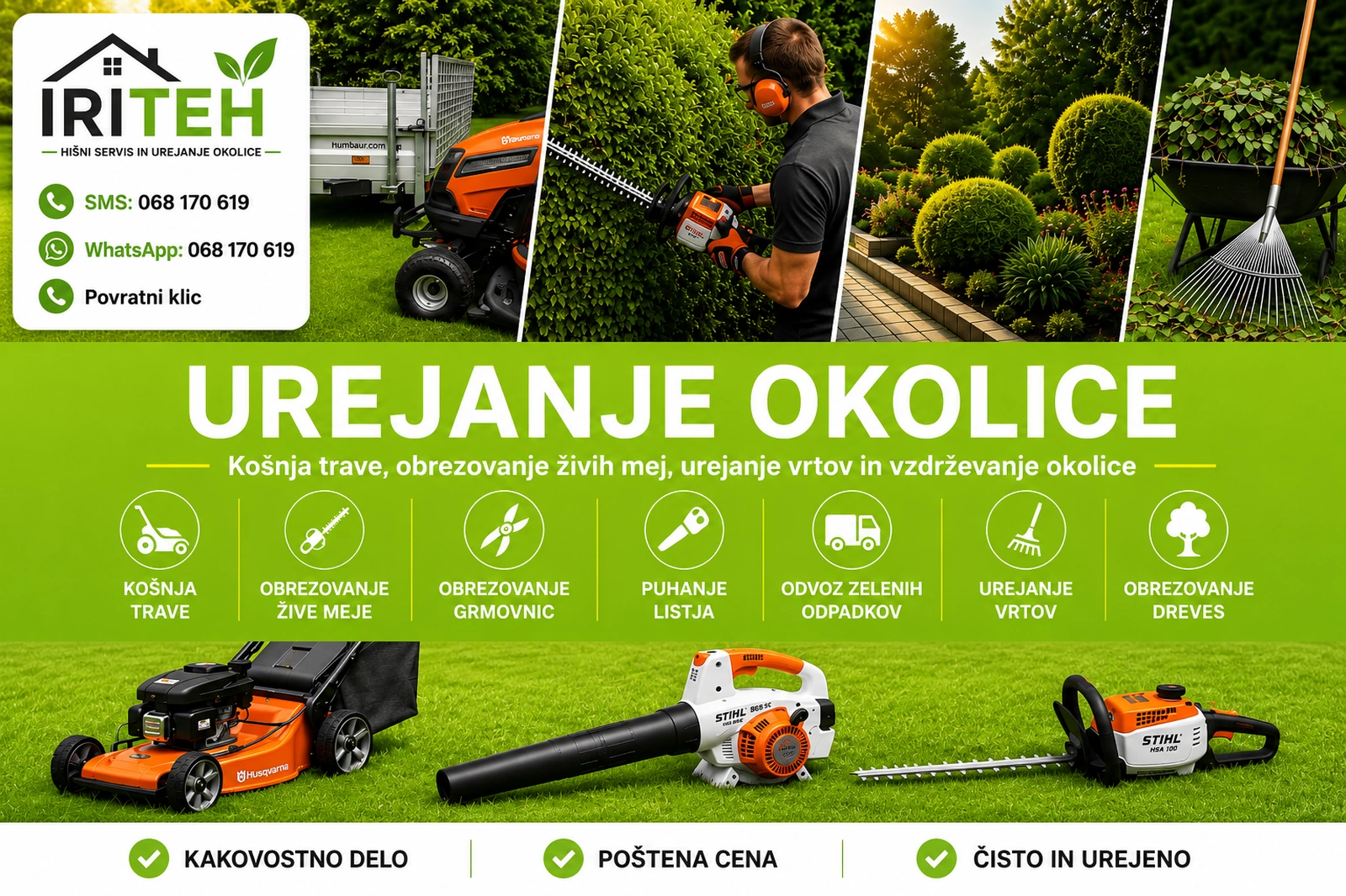 Urejanje okolice Ljubljana in okolica – košnja trave, obrezovanje žive meje, obrezovanje grmovja in odvoz zelenega odreza.